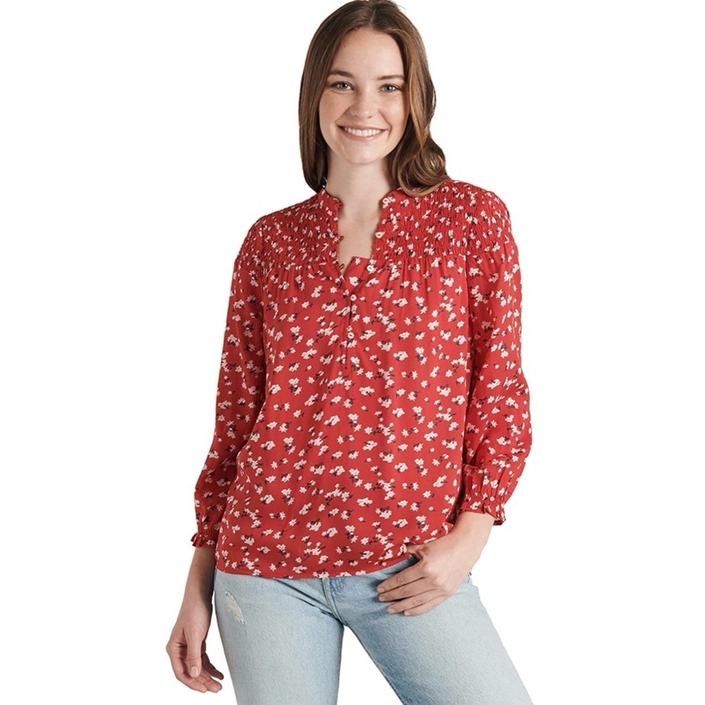 Lucky Brand Long Sleeve Gemma Smocked Blouse